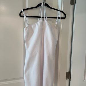 White mini dress with criss cross straps